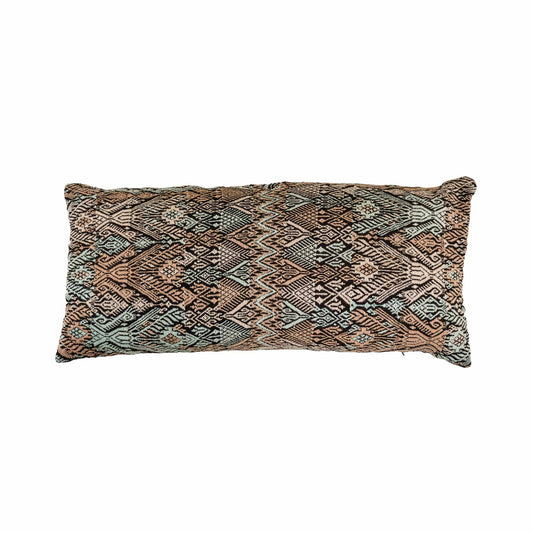 Black/brown/turquoise woven cushion from Xela in Guatemala