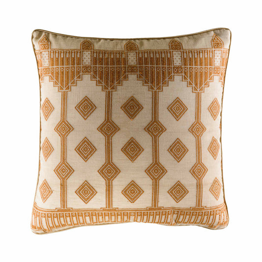 Tan & natural cotton embroidered cushion